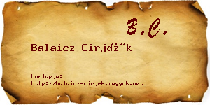 Balaicz Cirjék névjegykártya
